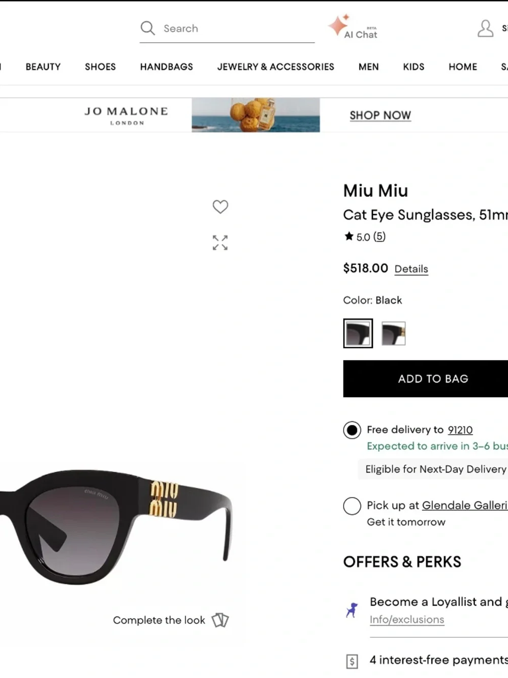 Miu Miu Oversized Cat Eye Sunglasses (SMU 01Y)
